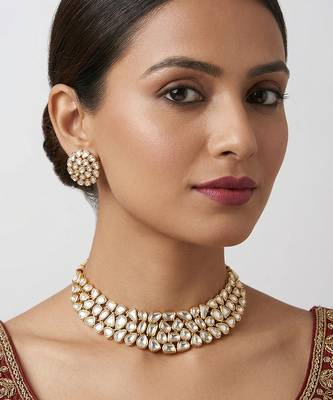 Gold plated kundan necklace set 1
