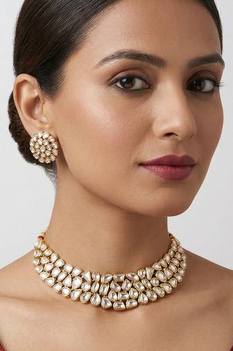 Gold plated kundan necklace set
