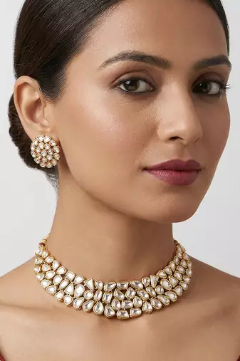 Gold plated kundan necklace set