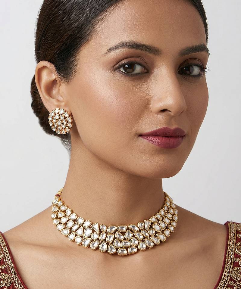 Gold plated kundan necklace set