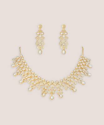 Gold finish jadau necklace set 2