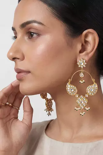 Gold plated kundan polki hoop earrings