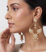 Gold plated kundan polki hoop earrings