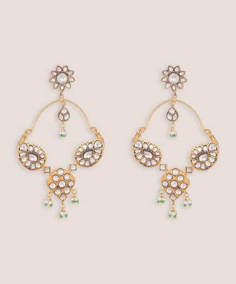 Gold plated kundan polki hoop earrings 2