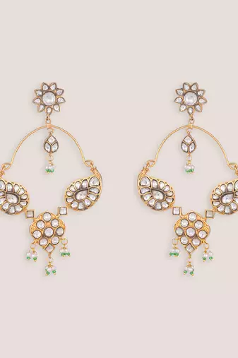 Gold plated kundan polki hoop earrings