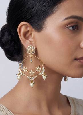 Sitara gold finish kundan chandbali earrings 1