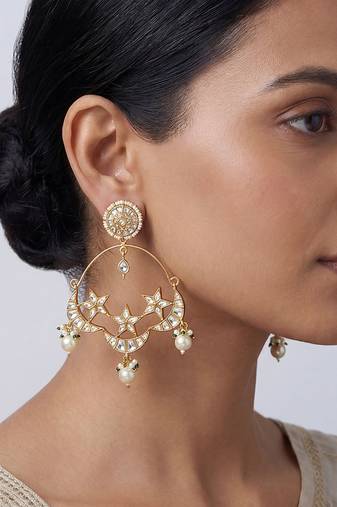 Sitara gold finish kundan chandbali earrings