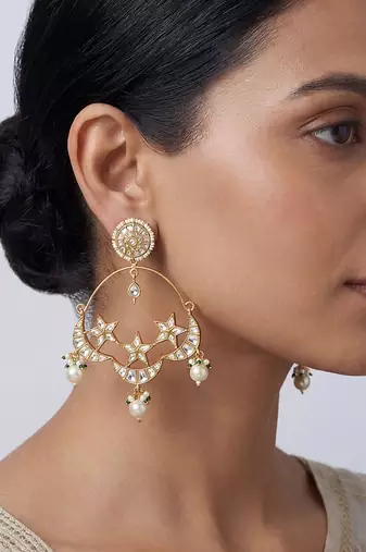 Sitara gold finish kundan chandbali earrings