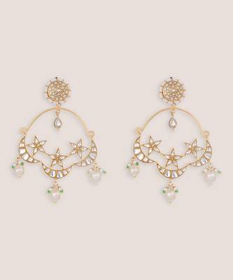 Sitara gold finish kundan chandbali earrings 2