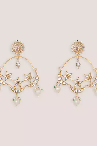 Sitara gold finish kundan chandbali earrings