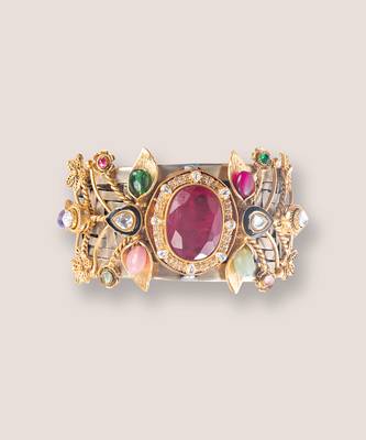 Multicolor stones cage work cuff bracelet 2
