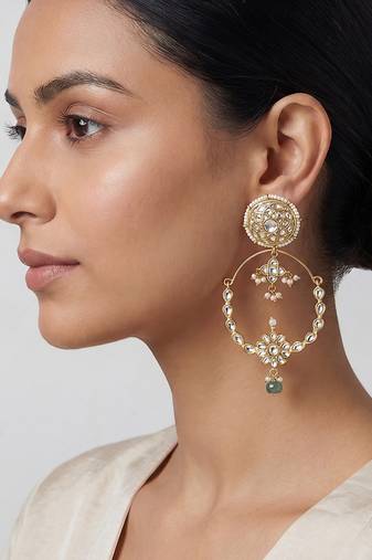 Green stone kundan chandbali earrings