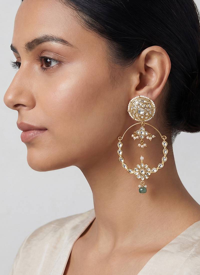 Green stone kundan chandbali earrings