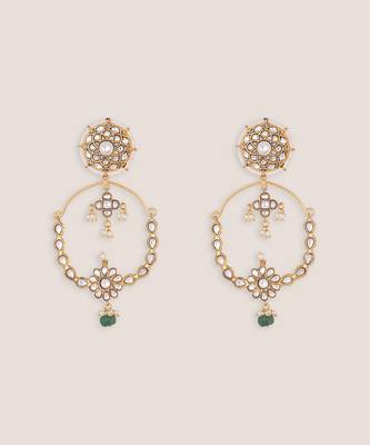 Green stone kundan chandbali earrings 2