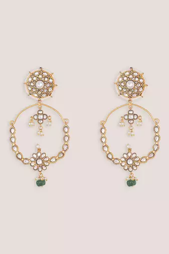 Green stone kundan chandbali earrings