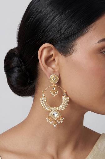 Gold plated kundan chandbali earrings