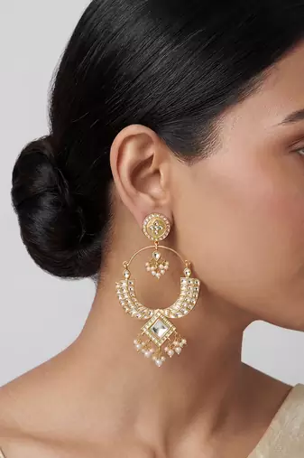 Gold plated kundan chandbali earrings