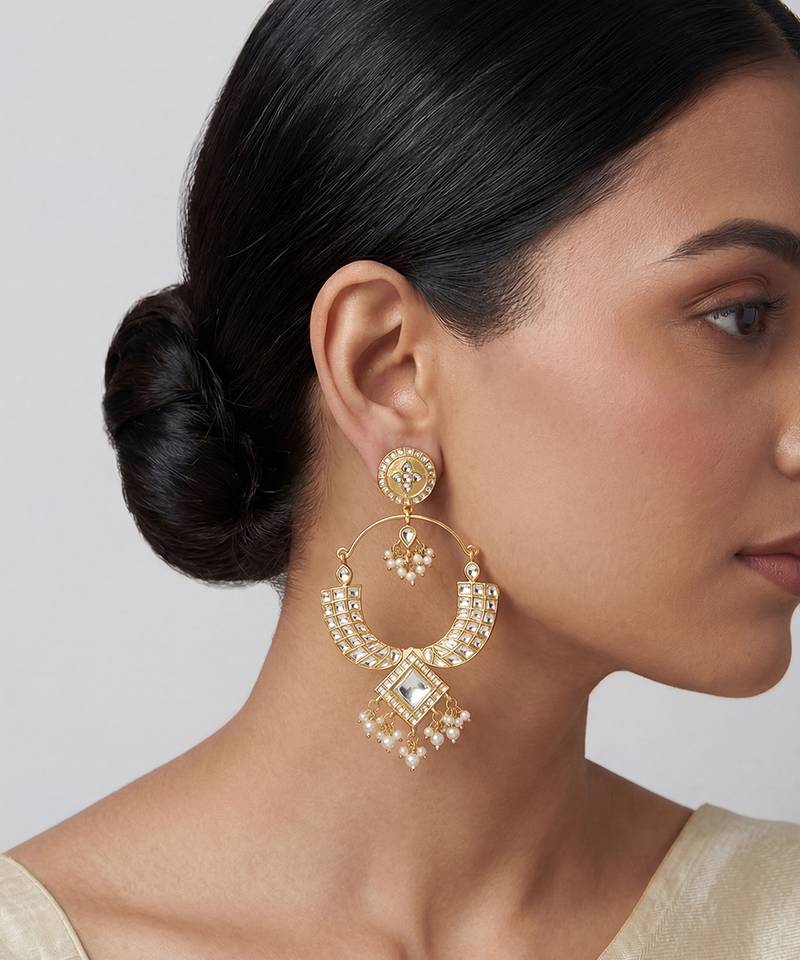 Gold plated kundan chandbali earrings