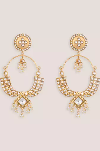 Gold plated kundan chandbali earrings
