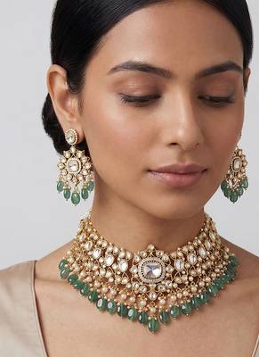Green stone gold finish moissanite necklace set 1