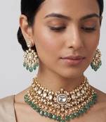 Green stone gold finish moissanite necklace set
