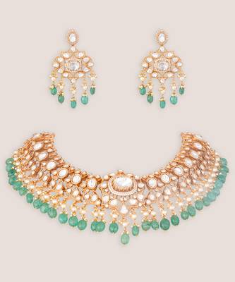 Green stone gold finish moissanite necklace set 2