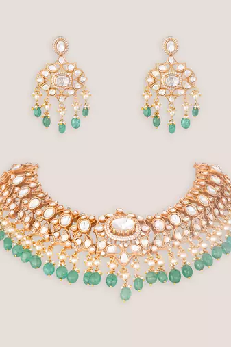 Green stone gold finish moissanite necklace set