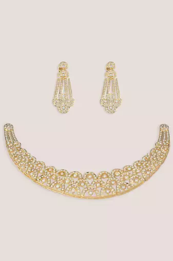 Gold finish jadau necklace set
