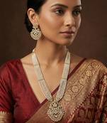 Gold finish jadau long necklace set