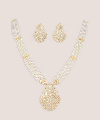Gold finish jadau long necklace set 2