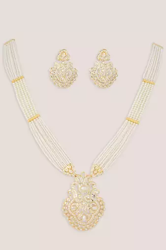 Gold finish jadau long necklace set