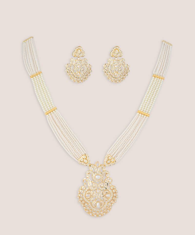 Gold finish jadau long necklace set