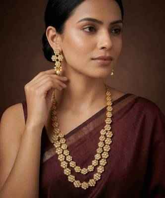 White gold finish jadau long necklace set 1