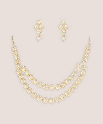 White gold finish jadau long necklace set 2