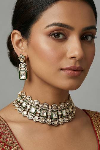 Green meenakari polki necklace set