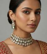 Green meenakari polki necklace set