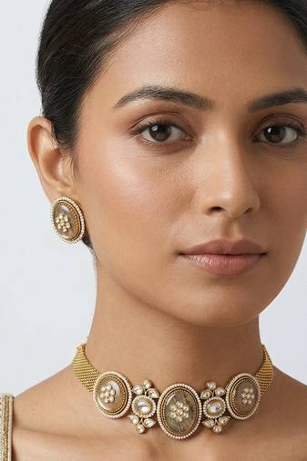 Pink stones kundan choker set