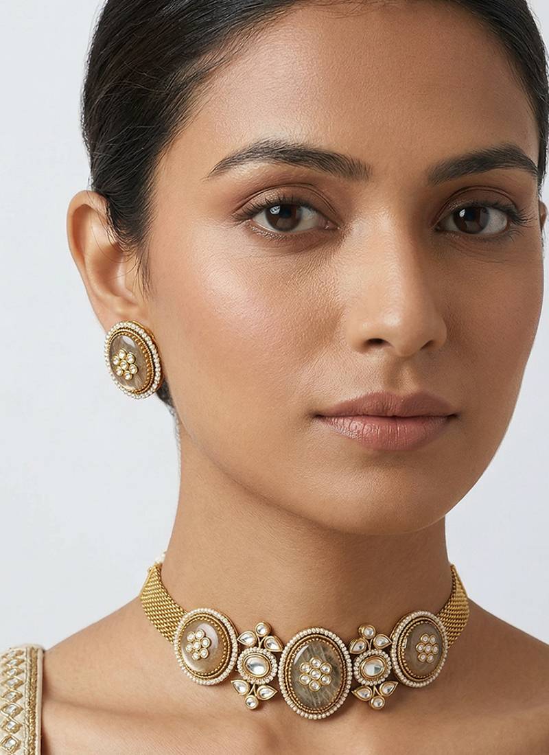 Pink stones kundan choker set