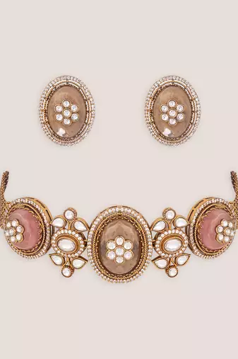 Pink stones kundan choker set