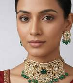 Green stones pearl kundan choker set