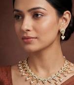 Gold plated white finish jadau necklace set