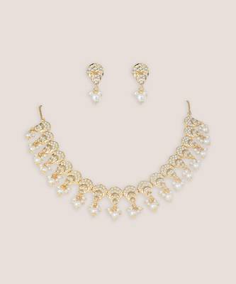 Gold plated white finish jadau necklace set 2