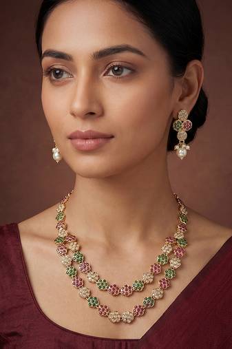Multicolor jadau long necklace set