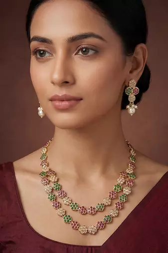 Multicolor jadau long necklace set