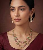 Multicolor jadau long necklace set