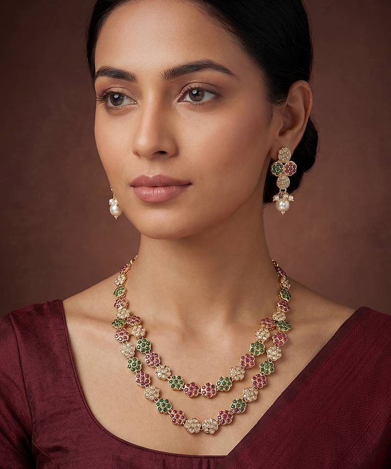Multicolor jadau long necklace set