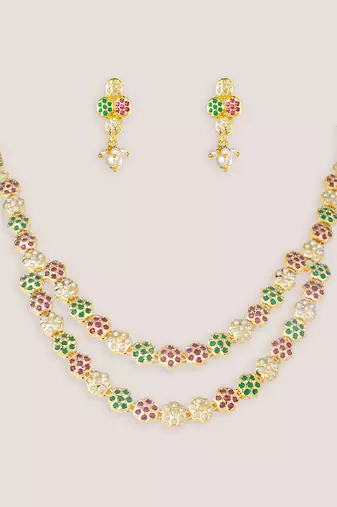 Multicolor jadau long necklace set