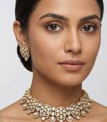 White stones dual tone polki necklace set