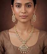 Gold finish jadau long necklace set