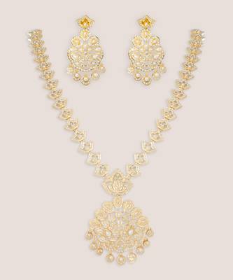 Gold finish jadau long necklace set 2